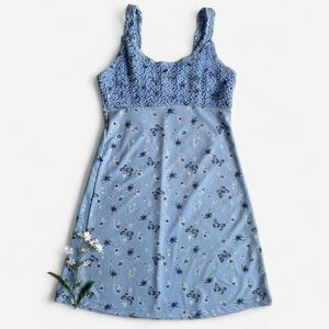 Vintage 90s blue butterfly floral mini dress